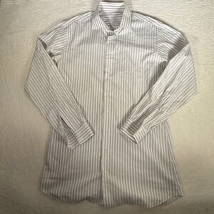 Holland & Sherry London 1836 Mens Grey White Striped Cotton Dress Shirt 22.5x34
